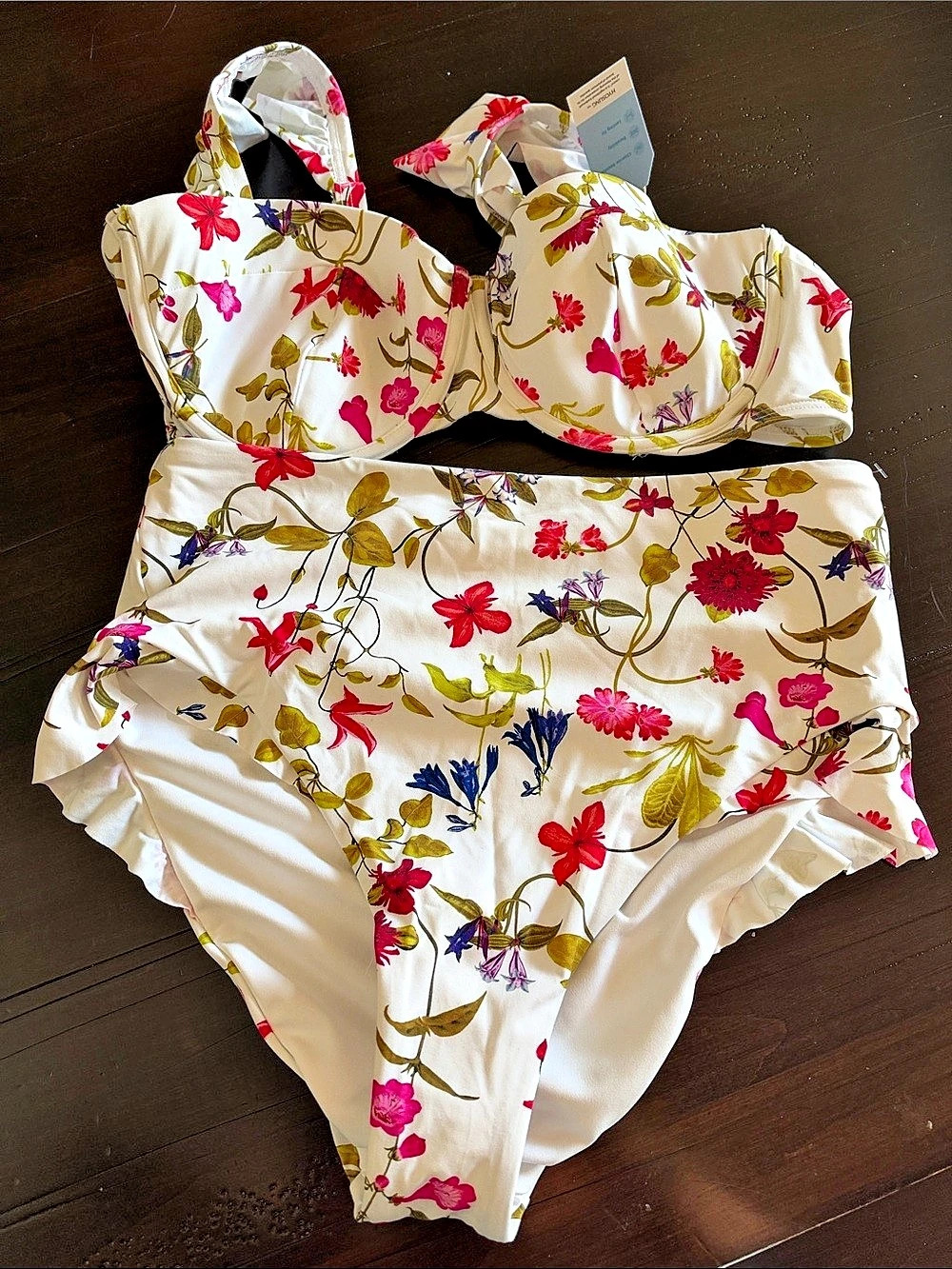 Floral Ruffle Bikini in White & Pink Like New